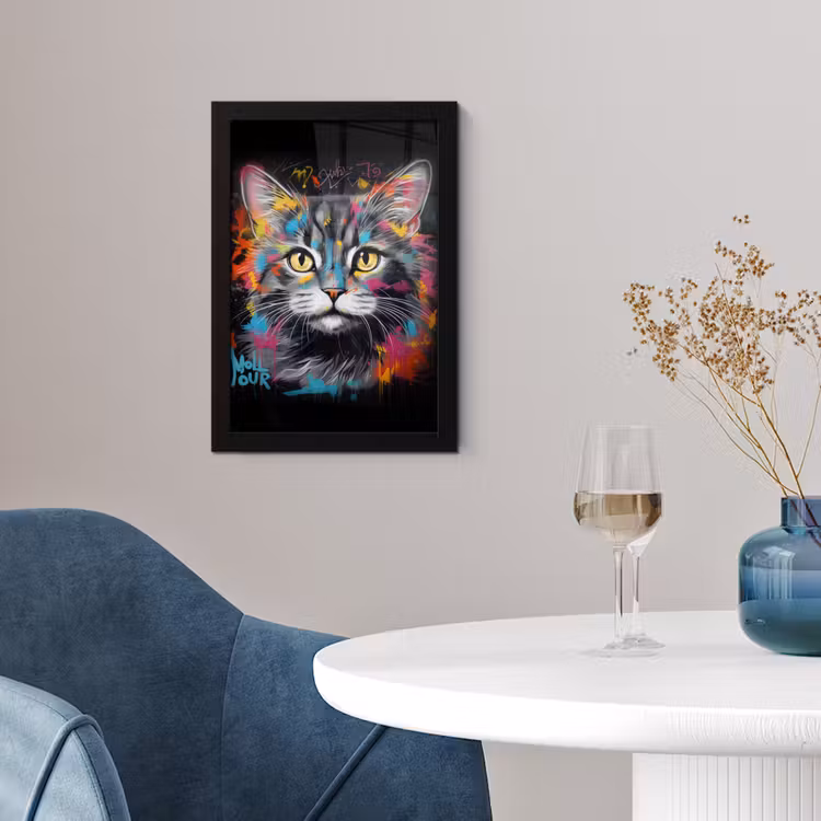 Kat - Graffiti - Dieren - Kleuren - Grijs fotolijst zwart zonder passe partout klein -sfeer4