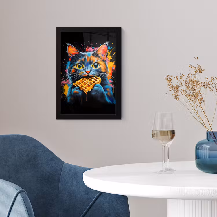 Kat - Graffiti - Kleurrijk - Wafel - Eten fotolijst zwart zonder passe partout klein -sfeer4