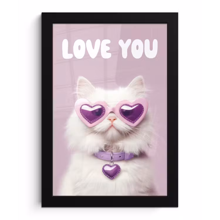 Kat - Love - Paars - Valentijn fotolijst zwart zonder passe partout klein -3d