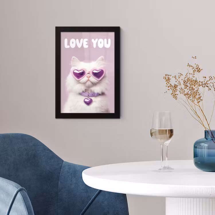 Kat - Love - Paars - Valentijn fotolijst zwart zonder passe partout klein -sfeer4