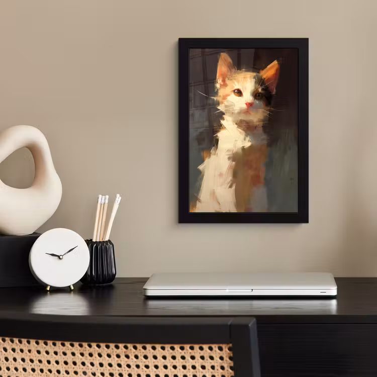 Kat - Geschilderd - Artistiek - Wit fotolijst zwart zonder passe partout klein -sfeer1