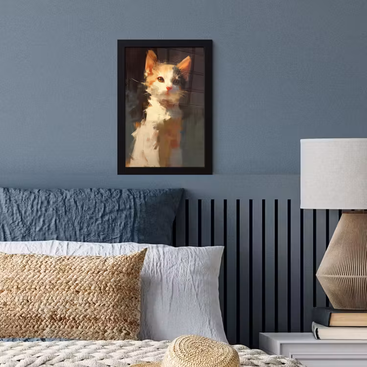 Kat - Geschilderd - Artistiek - Wit fotolijst zwart zonder passe partout klein -sfeer3