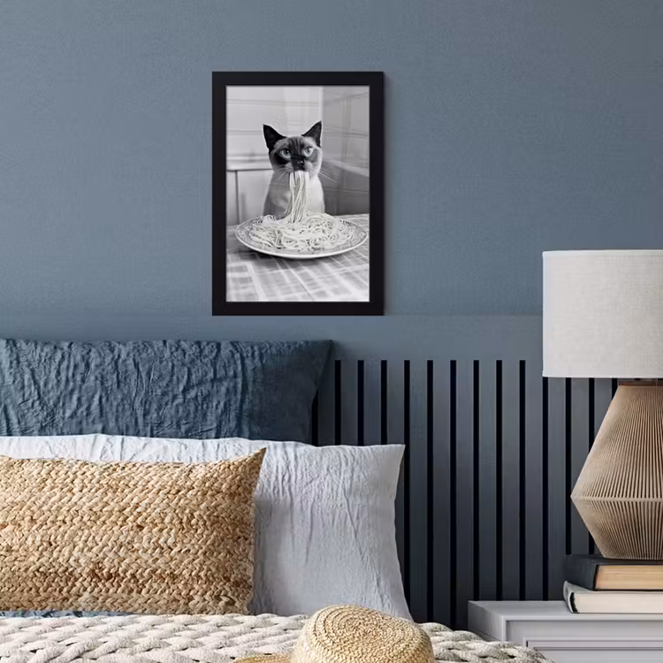 Kat - Siamees - Zwart Wit - Schattig - Dieren fotolijst zwart zonder passe partout klein -sfeer3