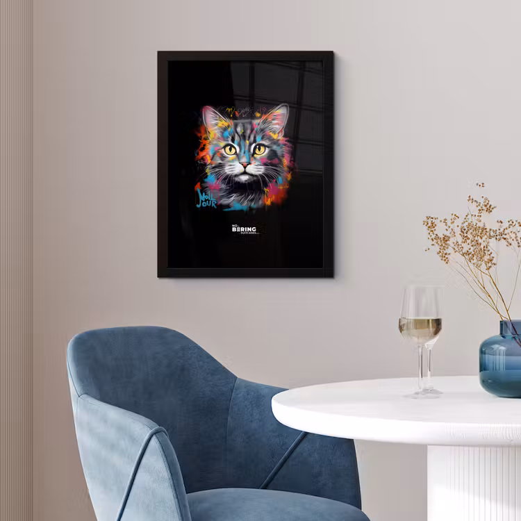 Kat met kleurrijke penseelstreken fotolijst zwart zonder passe partout klein -sfeer4