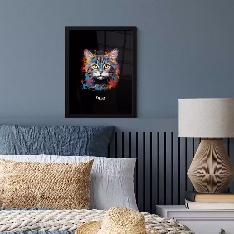 Kat met kleurrijke penseelstreken fotolijst zwart zonder passe partout klein -sfeer3