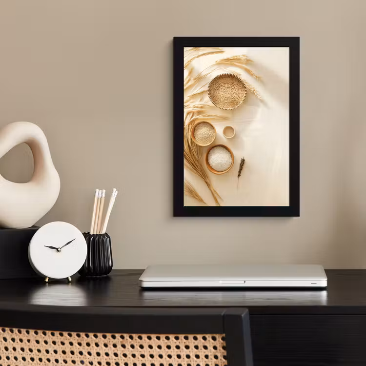 Granen - Hout - Kom - Beige fotolijst zwart zonder passe partout klein -sfeer1