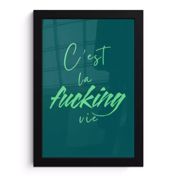 c'est la fucking vie - Groen - Handgeschreven fotolijst zwart zonder passe partout klein -3d