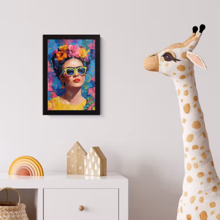 Vrolijk portret - Vrouw - Bloemenkroon fotolijst zwart zonder passe partout klein -usfeer4_kinderkamer
