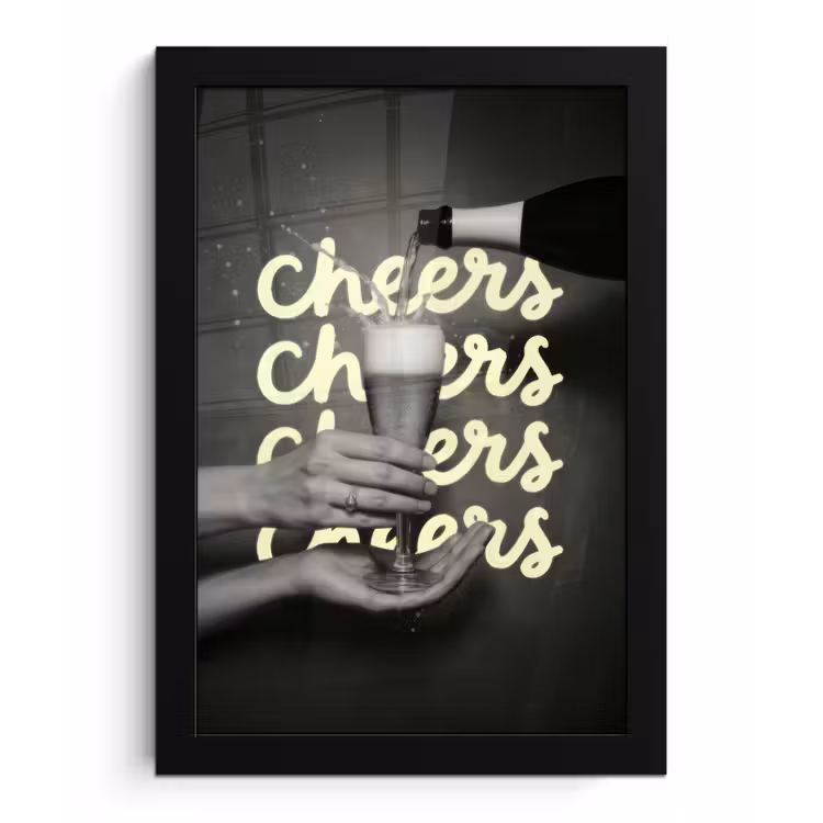 Cheers - Wijn - Zwart - Wit fotolijst zwart zonder passe partout klein -3d