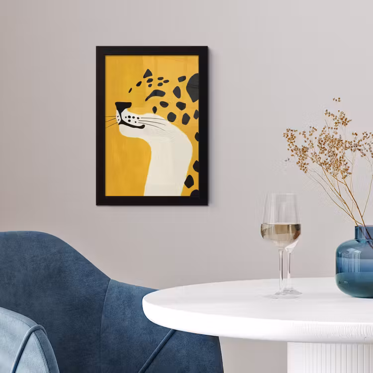 Cheetah - Illustratie - Geel fotolijst zwart zonder passe partout klein -sfeer4