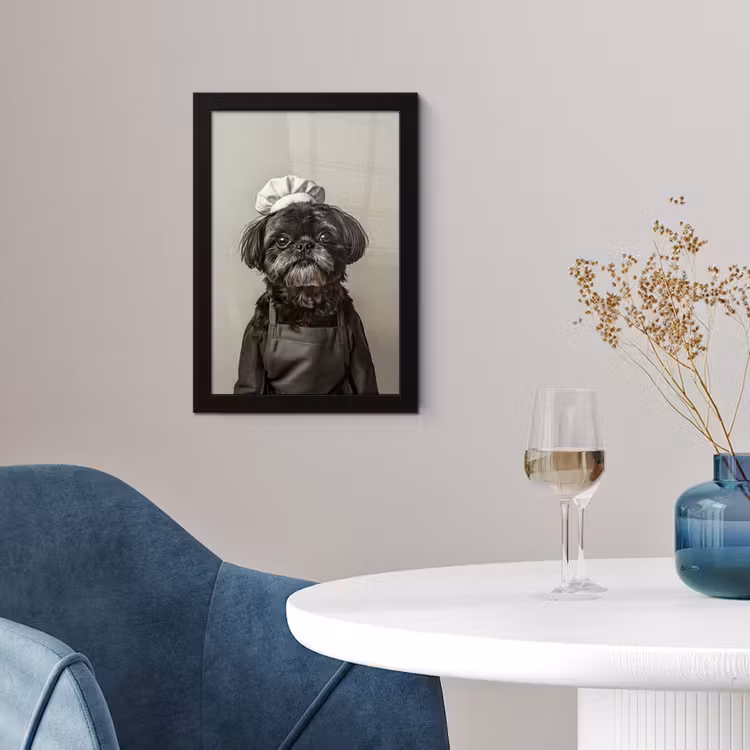 Kokskleding - Zwart - Hondje fotolijst zwart zonder passe partout klein -sfeer4