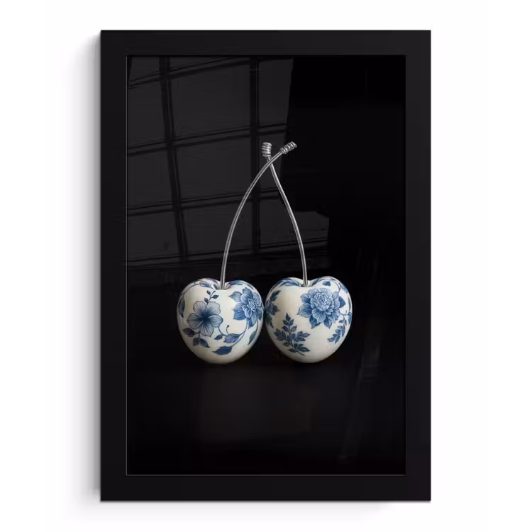 Kersen - Delfts blauw - Fruit fotolijst zwart zonder passe partout klein -3d