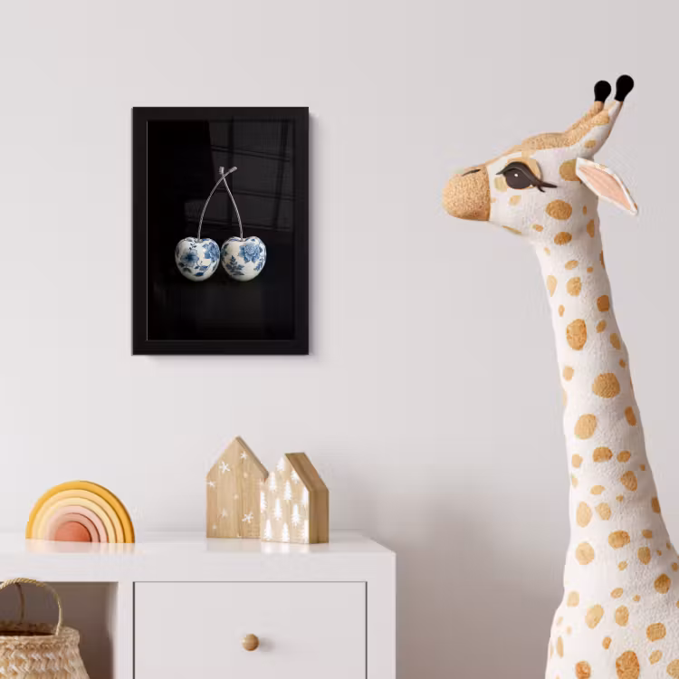 Kersen - Delfts blauw - Fruit fotolijst zwart zonder passe partout klein -usfeer4_kinderkamer