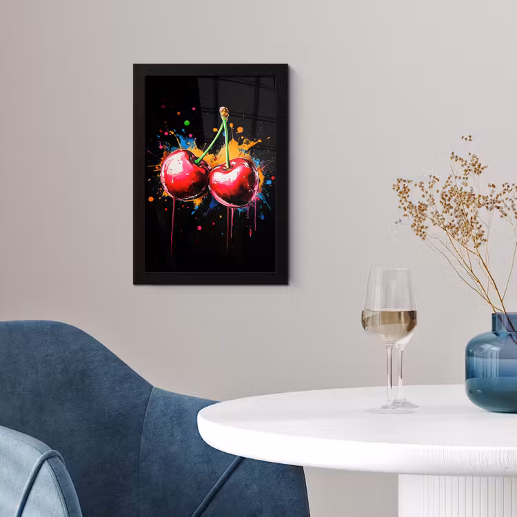 Kersen - Fruit - Graffiti - Verf - Abstract - Modern - Kleurrijk fotolijst zwart zonder passe partout klein -sfeer4