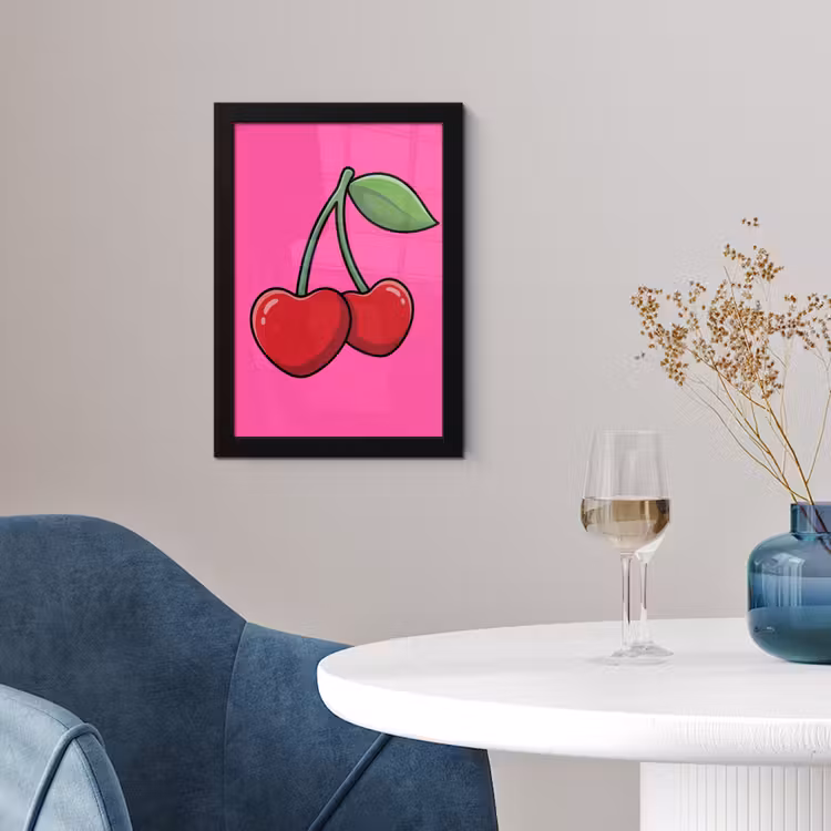 Kers - Roze - Fruit fotolijst zwart zonder passe partout klein -sfeer4