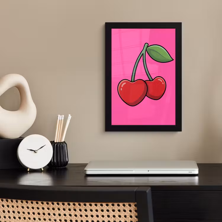 Kers - Roze - Fruit fotolijst zwart zonder passe partout klein -sfeer1