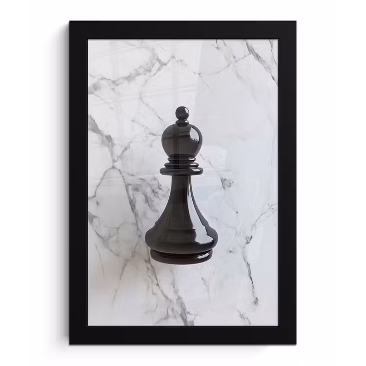Schaakstuk - Loper - Zwart - Marmer fotolijst zwart zonder passe partout klein -3d