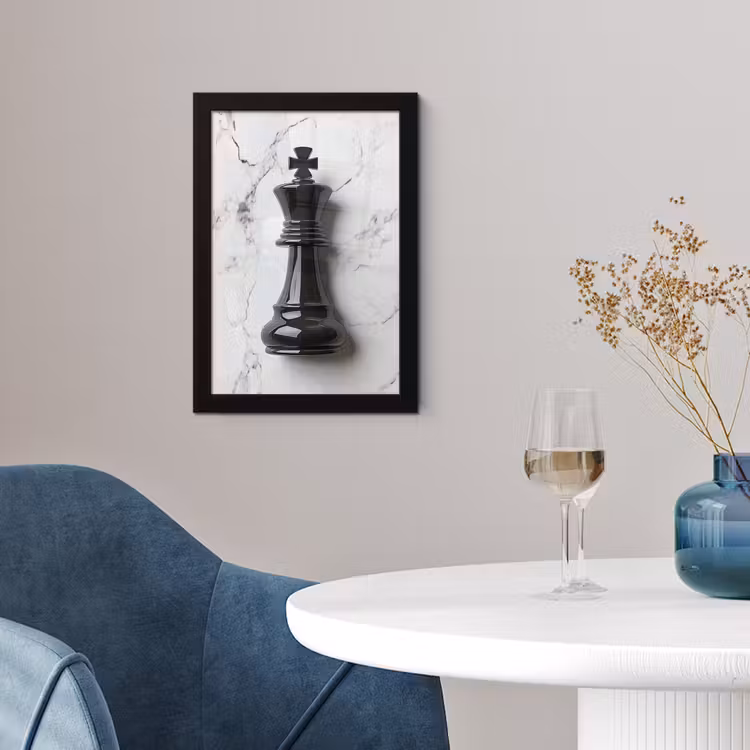 Schaakstuk - Koning - Zwart - Marmer fotolijst zwart zonder passe partout klein -sfeer4