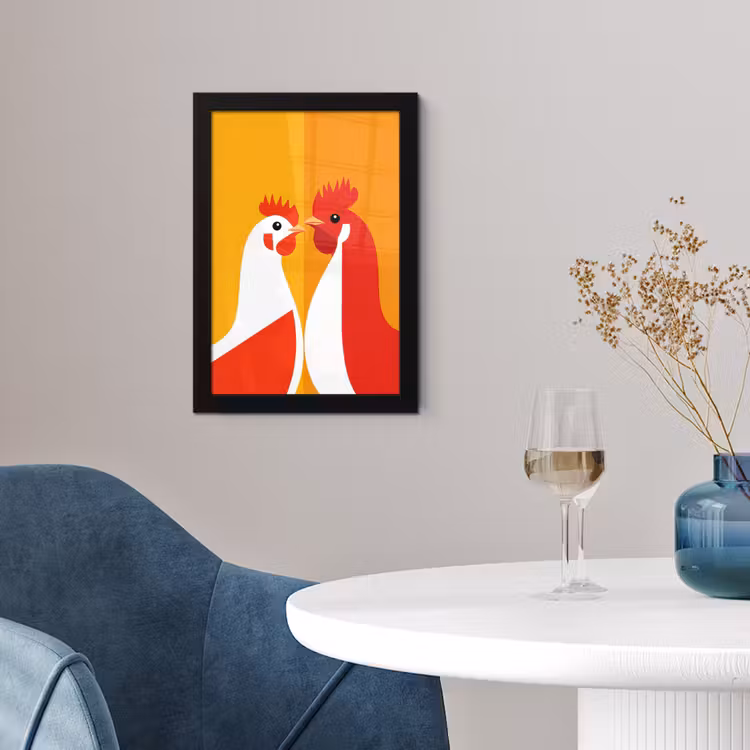 Kippen - Oranje - Vlakken fotolijst zwart zonder passe partout klein -sfeer4