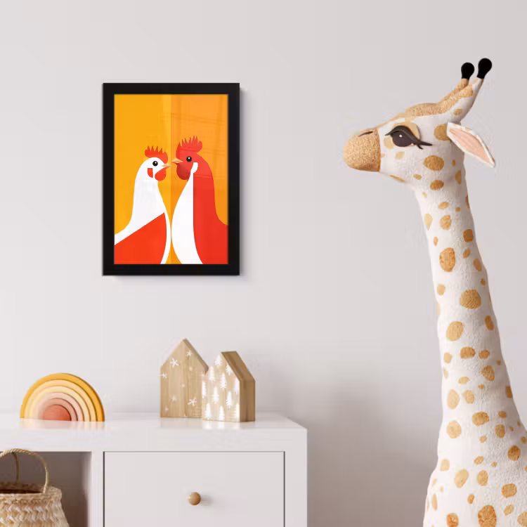 Kippen - Oranje - Vlakken fotolijst zwart zonder passe partout klein -usfeer4_kinderkamer