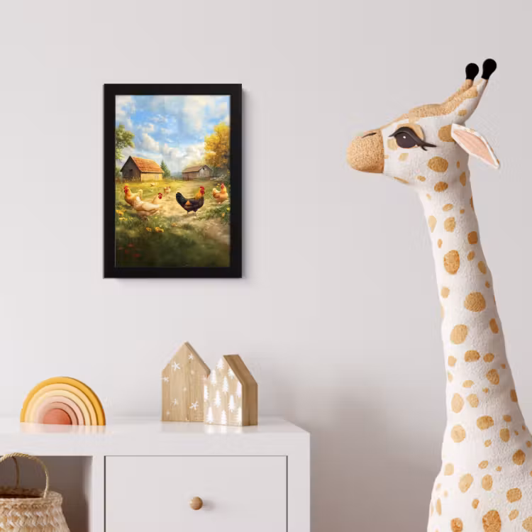 Kippen - Landelijke rust - Natuur fotolijst zwart zonder passe partout klein -usfeer4_kinderkamer