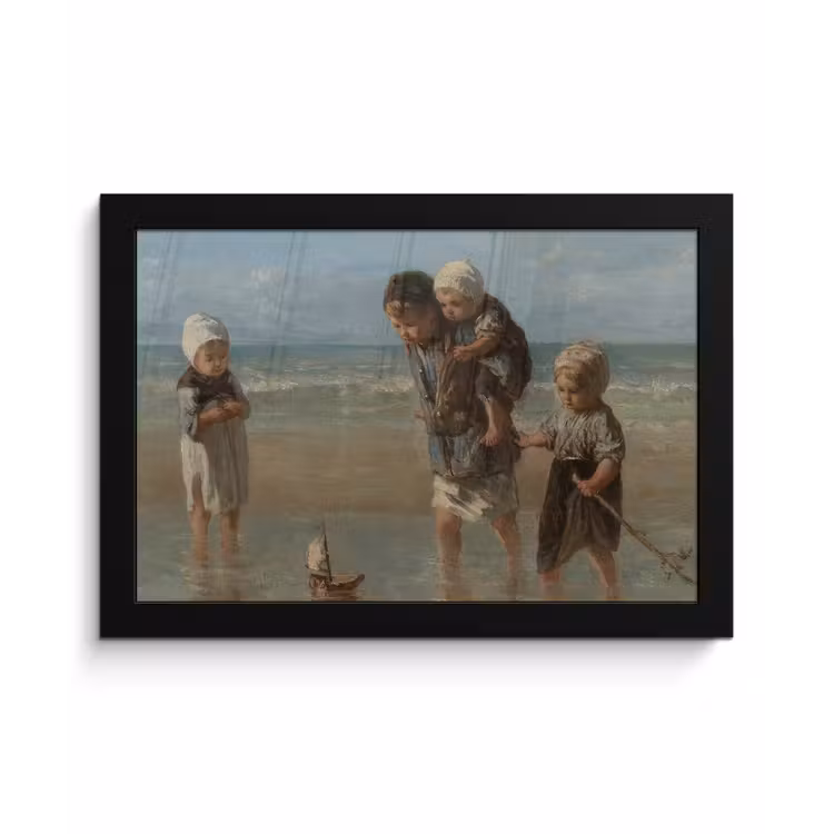 Kinderen der zee - Schilderij van Jozef Israëls fotolijst zwart zonder passe partout klein -3d