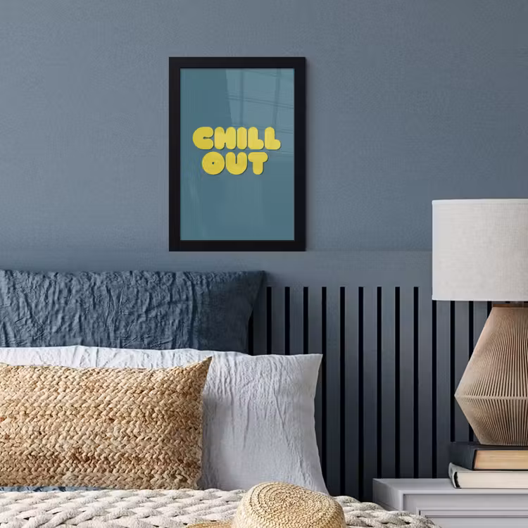 Chill out - Geel - Blauw fotolijst zwart zonder passe partout klein -sfeer3