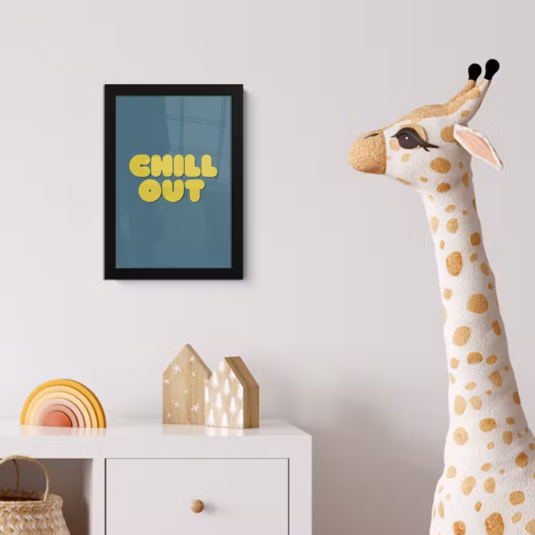 Chill out - Geel - Blauw fotolijst zwart zonder passe partout klein -usfeer4_kinderkamer