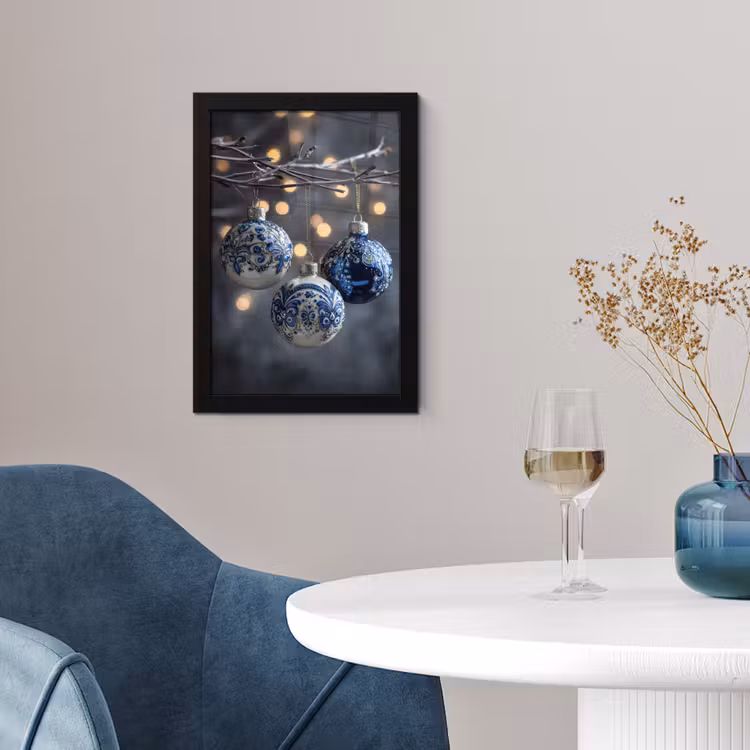Kerstbal - Versierd - Blauw fotolijst zwart zonder passe partout klein -sfeer4