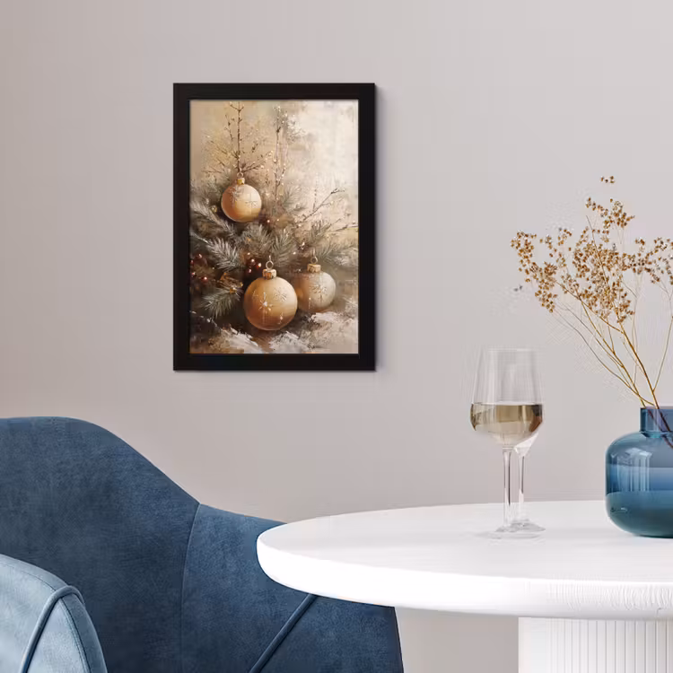 Kerst - Kerstballen - Beige - Goud fotolijst zwart zonder passe partout klein -sfeer4