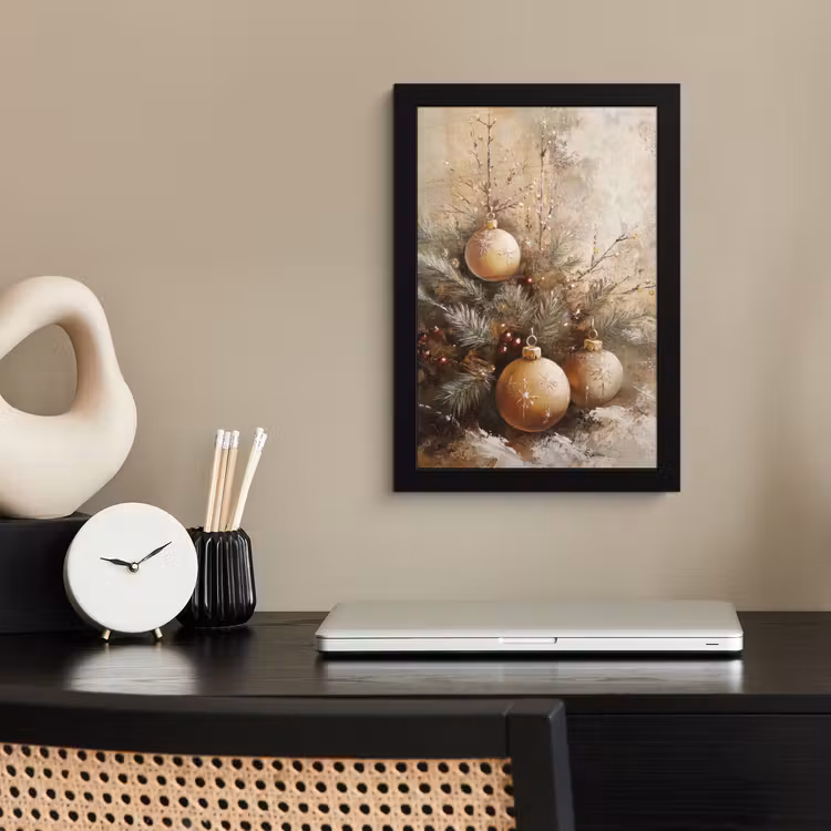 Kerst - Kerstballen - Beige - Goud fotolijst zwart zonder passe partout klein -sfeer1