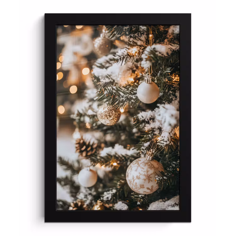 Kerst - Kerstboom - Winter - Binnen - Sneeuw fotolijst zwart zonder passe partout klein -3d