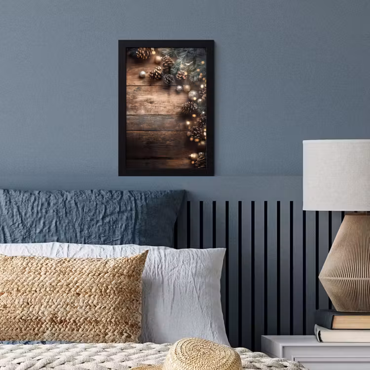Kersthoekdecoratie - Dennenappels - Lichtjes fotolijst zwart zonder passe partout klein -sfeer3