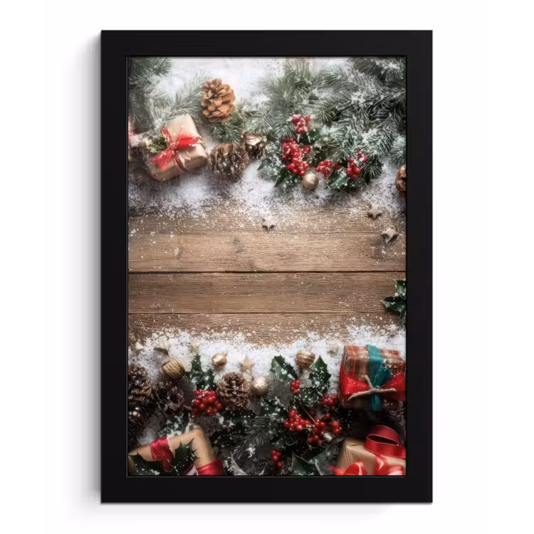 Kerstdecoratie - Geschenken - Hout - Veelkleurig fotolijst zwart zonder passe partout klein -3d
