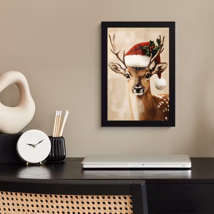 Kerst - Hert - Gewei - Rood fotolijst zwart zonder passe partout klein -sfeer1