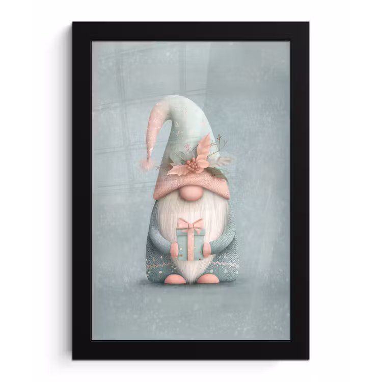 Kerstgnome - Cadeau - Groen fotolijst zwart zonder passe partout klein -3d