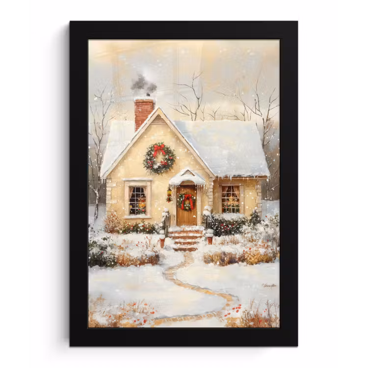 Kerst - Huis - Winter - Sneeuw fotolijst zwart zonder passe partout klein -3d