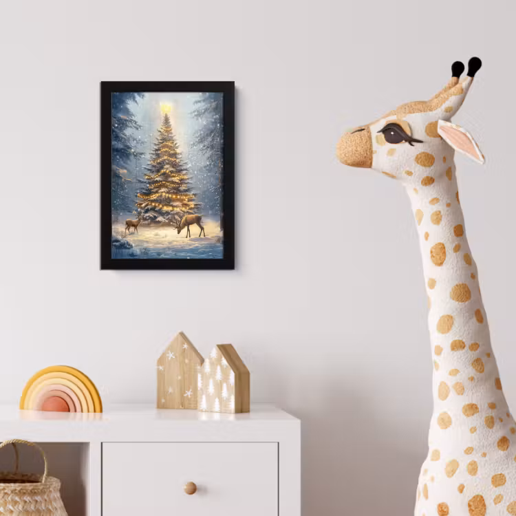 Kerstlicht - Woud - Hert - Donker fotolijst zwart zonder passe partout klein -usfeer4_kinderkamer