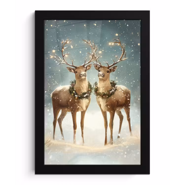 Kerstmagie - Winterwoud - Rendier fotolijst zwart zonder passe partout klein -3d