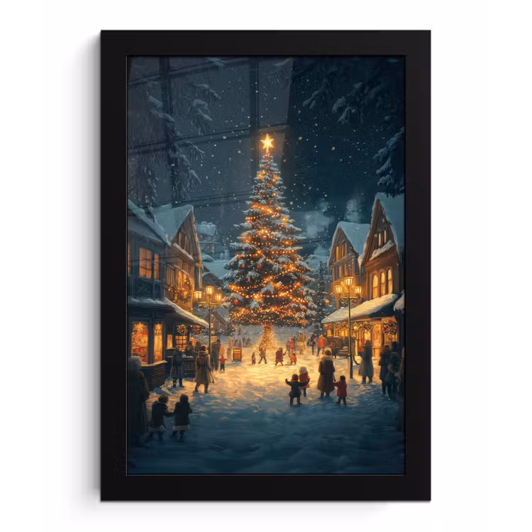 Kerstfeest - Dorp - Donker fotolijst zwart zonder passe partout klein -3d