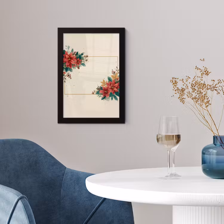 Kerst - Poinsettia - Omlijsting - Kleurrijk fotolijst zwart zonder passe partout klein -sfeer4