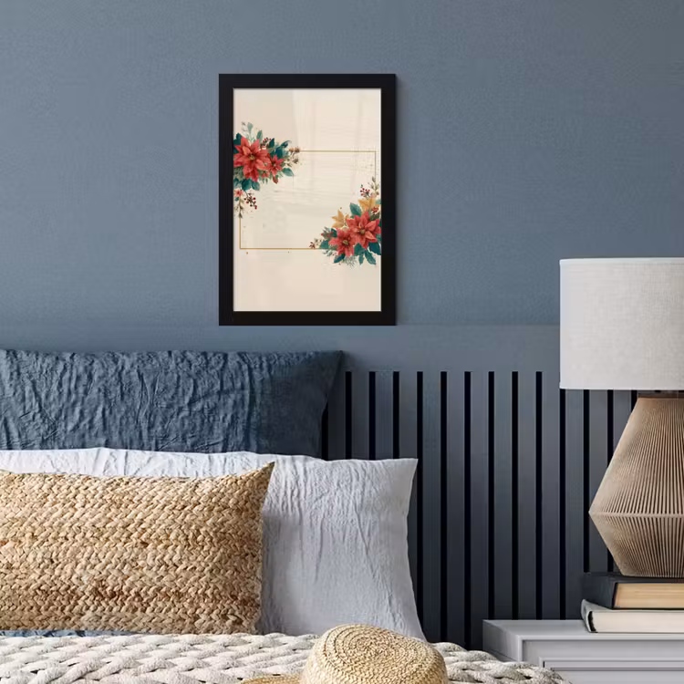 Kerst - Poinsettia - Omlijsting - Kleurrijk fotolijst zwart zonder passe partout klein -sfeer3