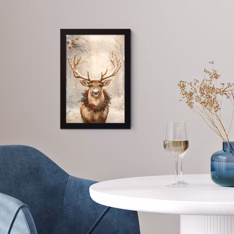 Kerst - Rendier - Winter - Krans fotolijst zwart zonder passe partout klein -sfeer4