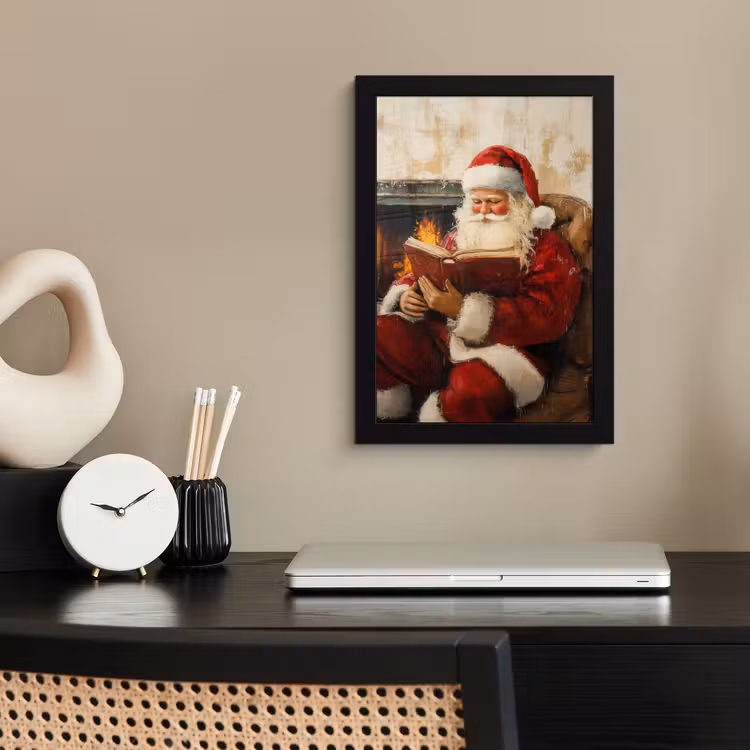 Kerst - Kerstman - Winter - Open Haard fotolijst zwart zonder passe partout klein -sfeer1