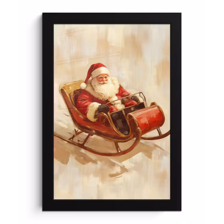 Kerst - Slee - Kerstman fotolijst zwart zonder passe partout klein -3d
