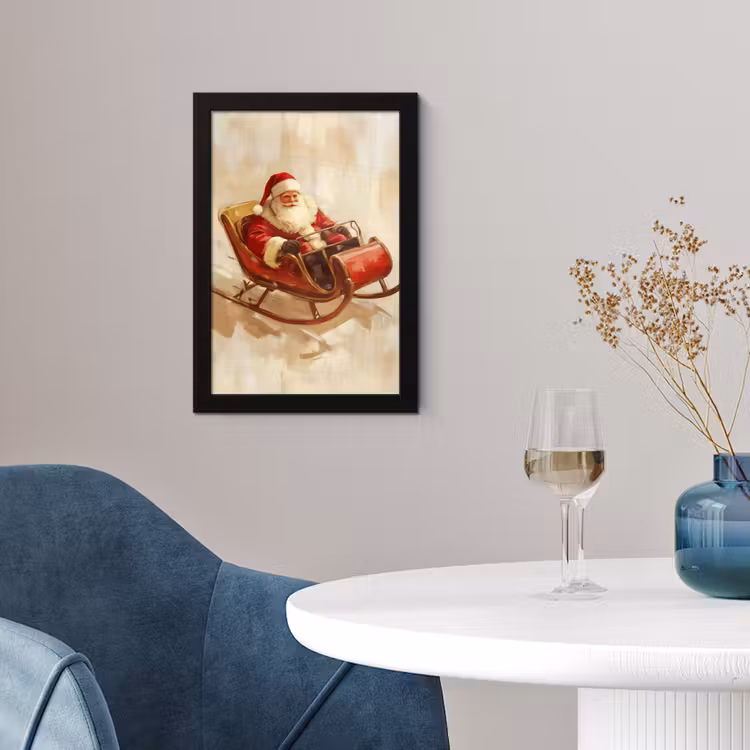 Kerst - Slee - Kerstman fotolijst zwart zonder passe partout klein -sfeer4