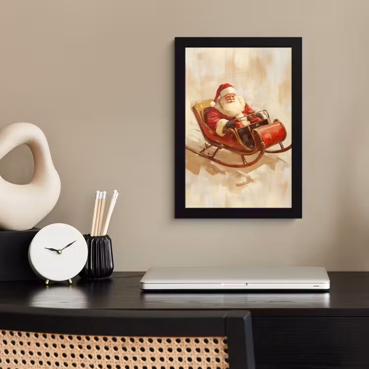 Kerst - Slee - Kerstman fotolijst zwart zonder passe partout klein -sfeer1