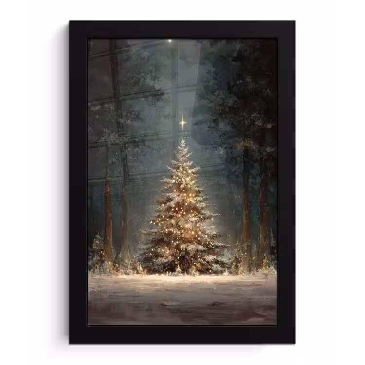 Kerstboom - Bos - Sneeuw - meerkleurig fotolijst zwart zonder passe partout klein -3d
