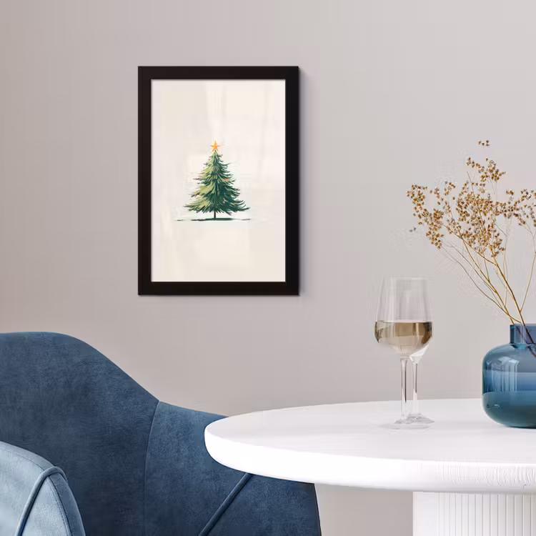 Kerstboom - Illustratie - Ster - Sneeuw fotolijst zwart zonder passe partout klein -sfeer4