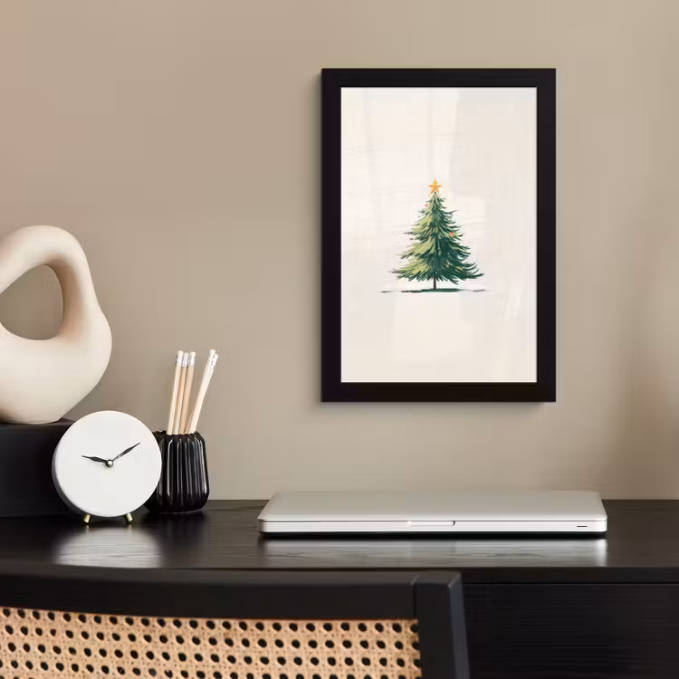 Kerstboom - Illustratie - Ster - Sneeuw fotolijst zwart zonder passe partout klein -sfeer1